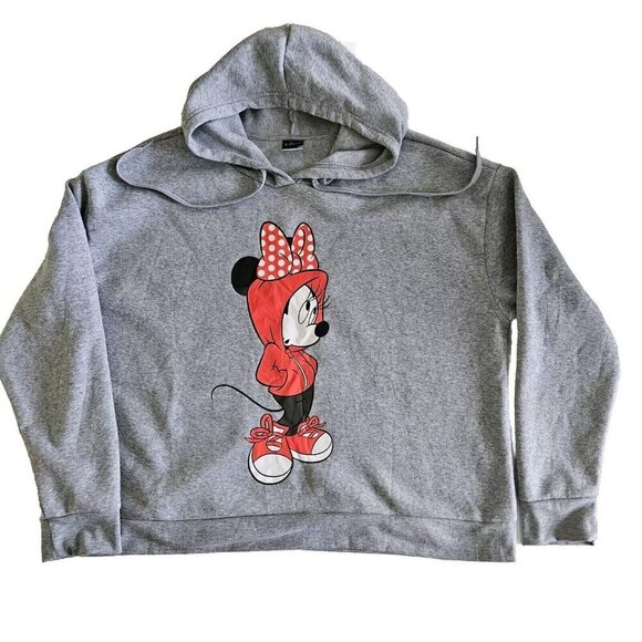 Disney Hoodie Womens 2X Gray Minnie Mouse Pullover No Pockets Fleece Lining LS - Picture 7 of 12